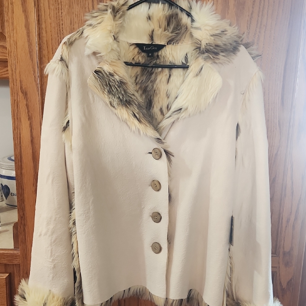 True Grit Cream Teddy Jacket with Faux Fur Trim